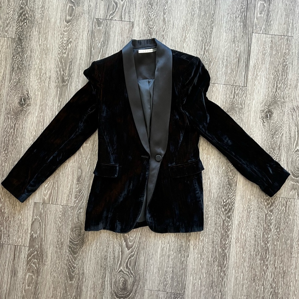 Alice+Olivia Velvet single breasted blazer black- purple gold luminous undertone